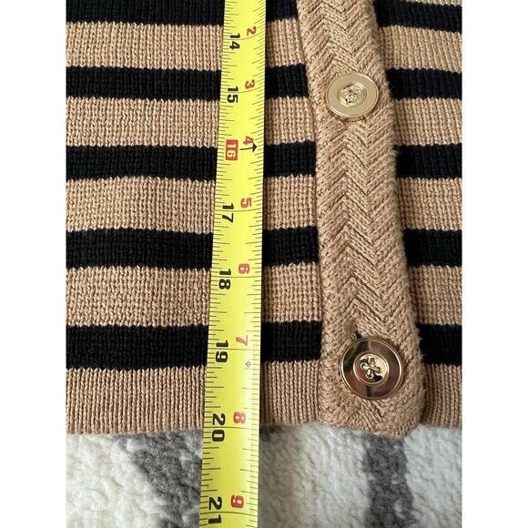 J. CREW Women's 2024 Lady Camel Black Striped Knit Cardigan Sweater Jacket Sz S - Picture 11 of 12